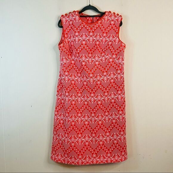 Vintage Coral Orange White Patterned Dress - Picture 1 of 6